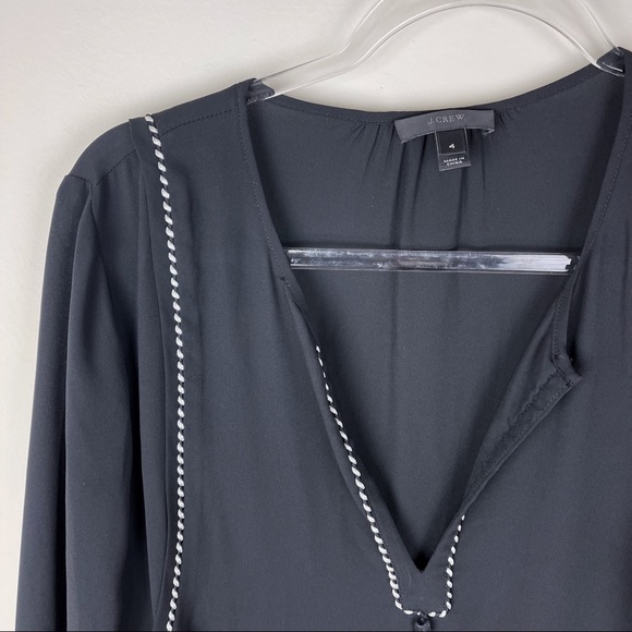 SALE‼️ J. CREW 4 Tassel Tie Neck Top Blouse Black Silky Satin Small Shirt Work - Picture 3 of 4